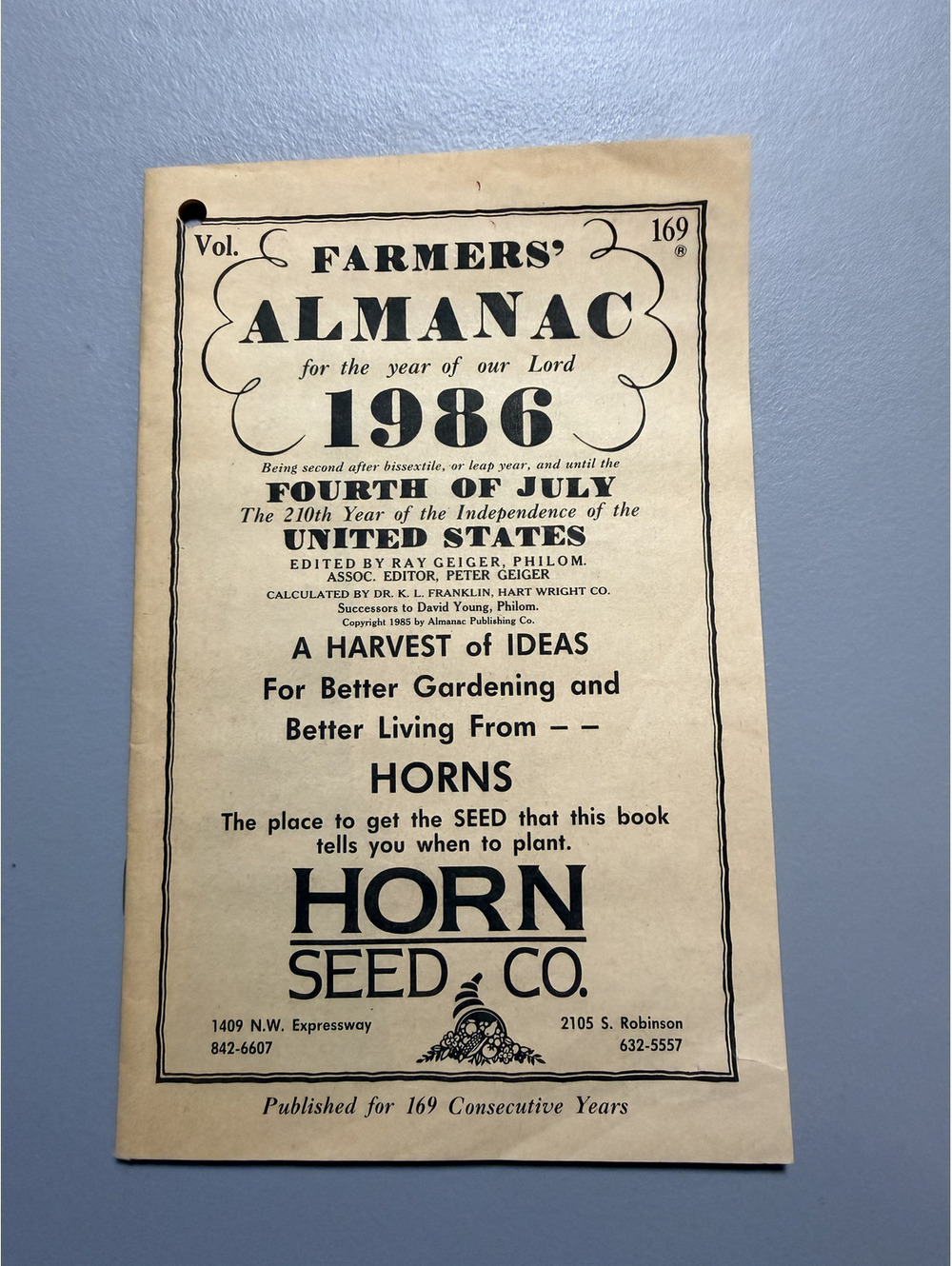 1986 Farmers' Almanac Horn Seed Co Ray Geiger Vintage Planting Calendar Booklet